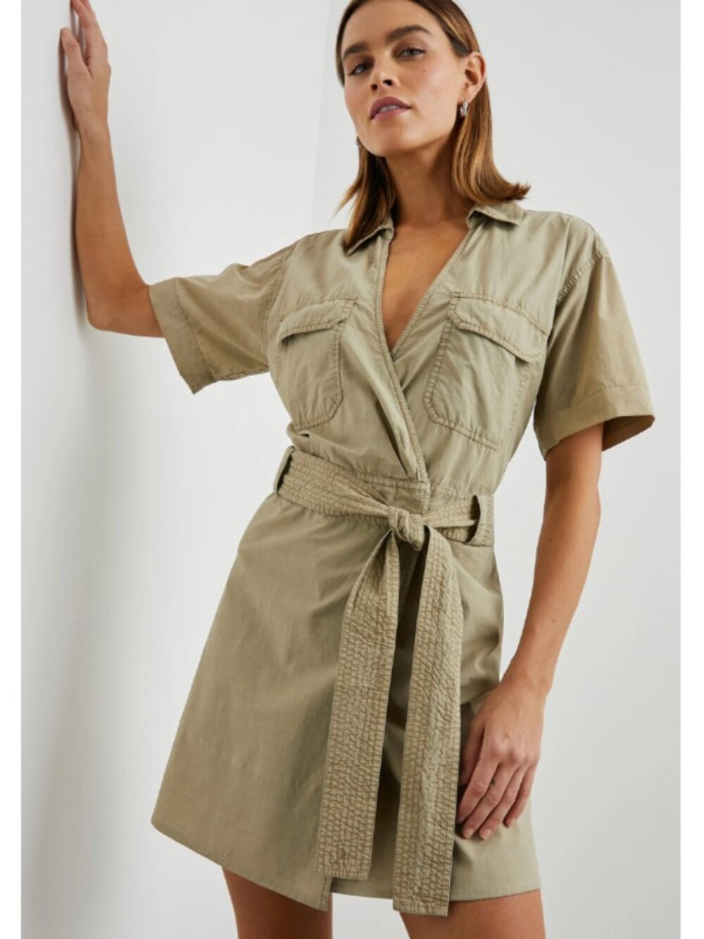 RAILS Natalie tan dress with waist tie in the color Olive M